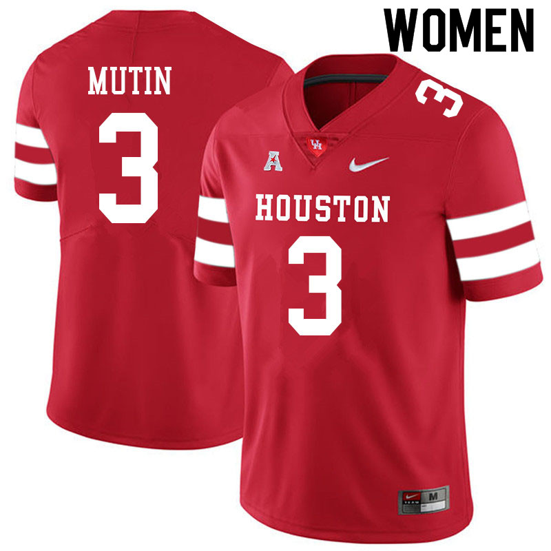Women #3 Donavan Mutin Houston Cougars College Football Jerseys Sale-Red - Click Image to Close
